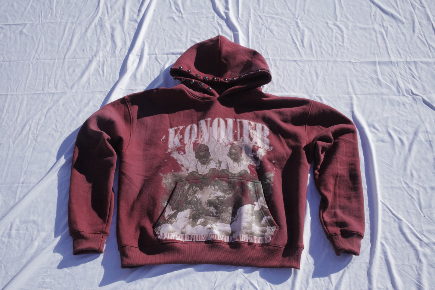 BURGUNDY STUDDED HOODIE