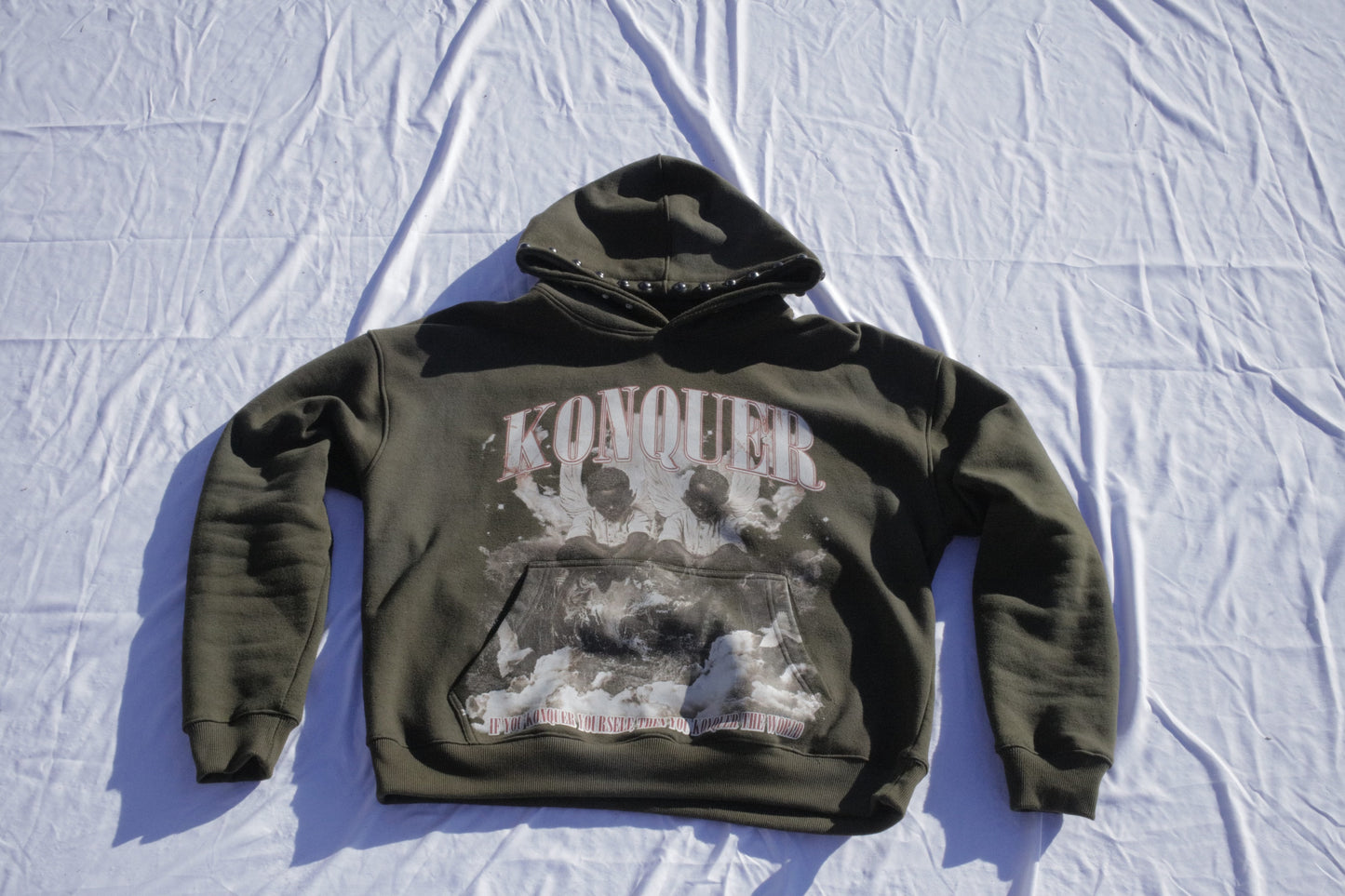 OLIVE STUDDED HOODIE