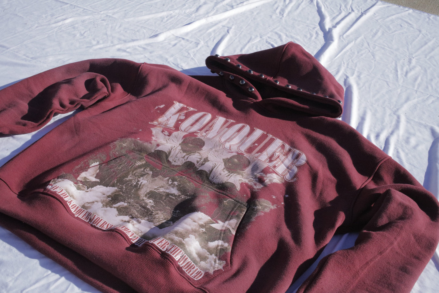 BURGUNDY STUDDED HOODIE