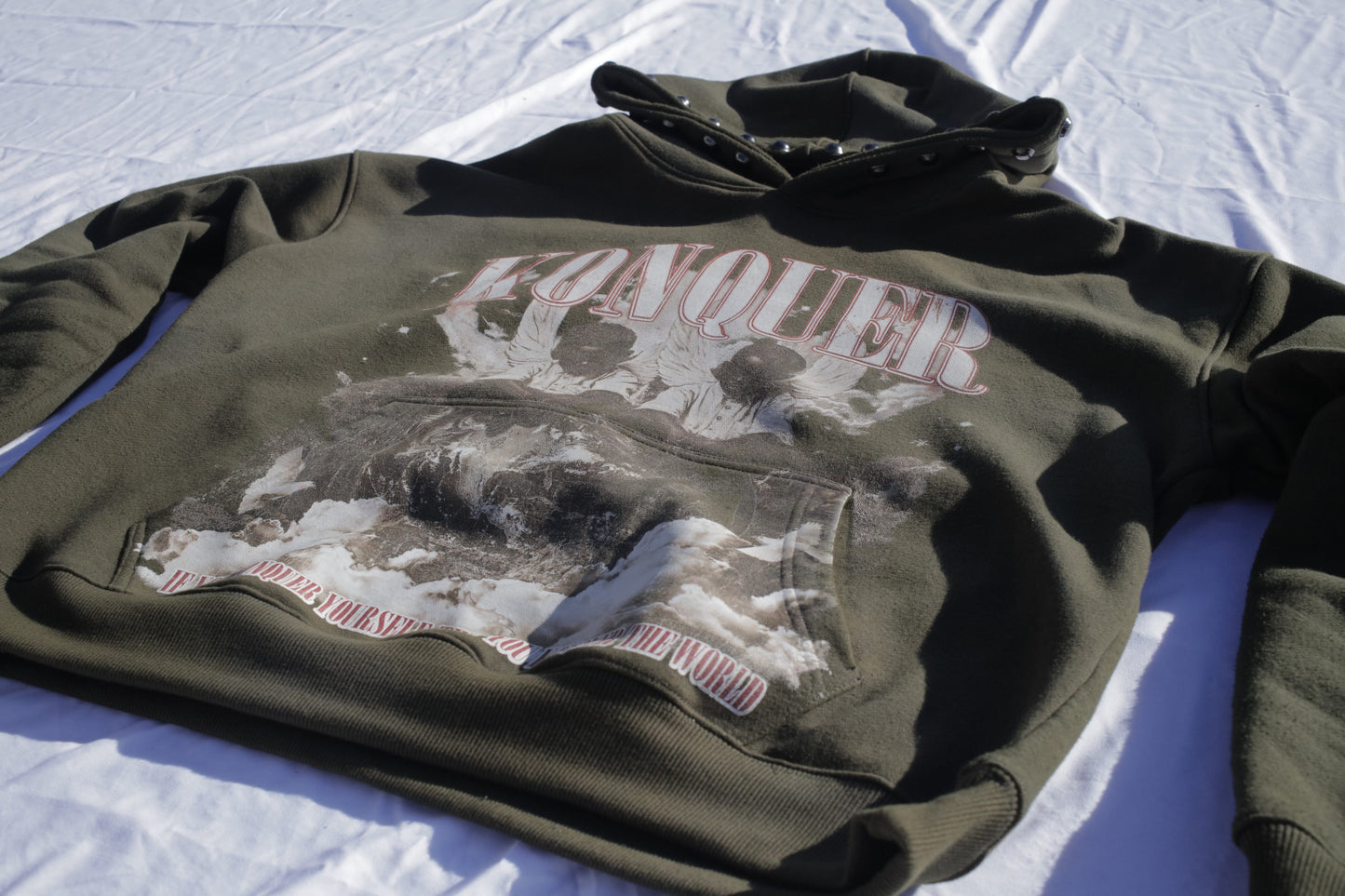 OLIVE STUDDED HOODIE
