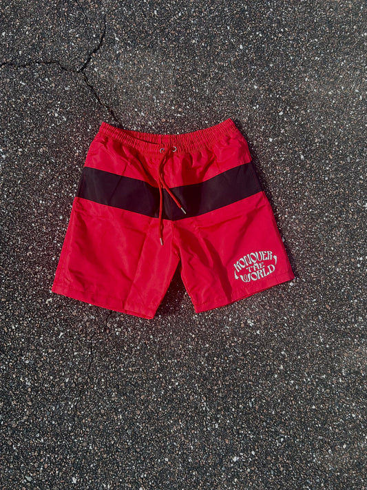 RED WINDBREAKER SHORTS